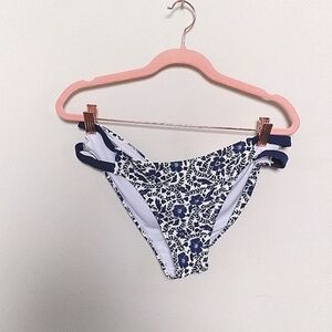 Kensie Blue and White Floral Strappy Bikini Bottoms Size Large